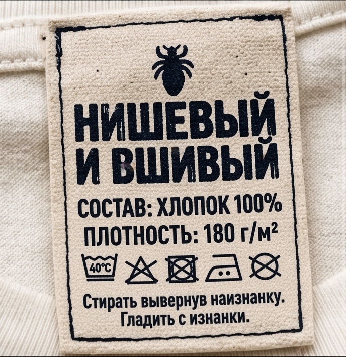 Фирменная бирка НИШЕВЫЙ И ВШИВЫЙ на футболке